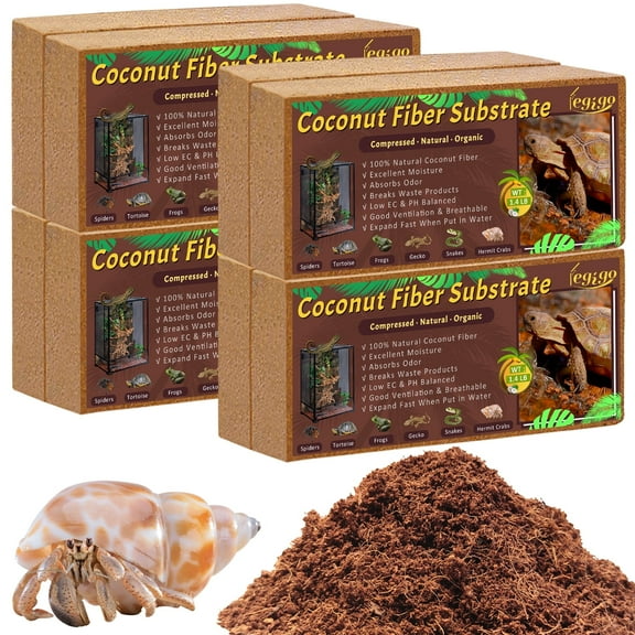 8 Pack Compressed Coconut Fiber Substrate - 100% Organic Coconut Fiber Brick Bedding for Reptiles, Natural Coco Husk Substrate Terrarium Bedding for Snake, Hermit Crabs, Frogs, Tortoise, Gecko