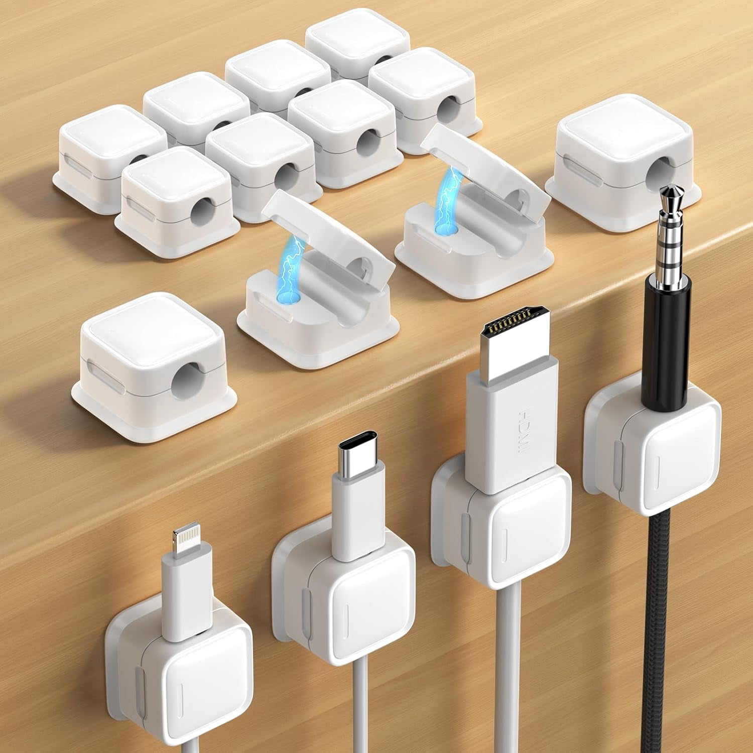 8 Pack Cord Organizer Holder,Costop Strong Adhesive Desk Cable Management Magnetic Easy Open,Organize Phone Charging Cords Wire Holder Organizer Neatly for Home,Office,Car,Desk,Nightstand
