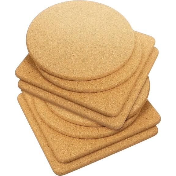 8 Pack Cork Trivets for Hot Dishes - 8 Inch Heat Resistant Cork Hot Pads & Coasters for Kitchen Countertops, Pots, Pans - 4 Round & 4 Square Corks Mats, Rustic Brown  Corks