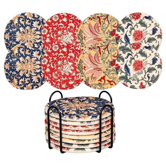 8 Pack Cotton Linen Coasters with Holder – Round Woven Boho Cup Mats, Non-Slip, Heat Resistant & Absorbent Drink Coasters for Coffee, Glass, Table, Home, Kitchen, Office Decor & Gift