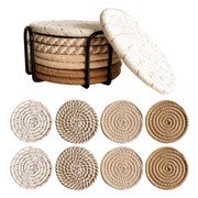 8 Pack Cotton Rope Woven Coasters with Holder, Round Heat Insulation Cup Mats