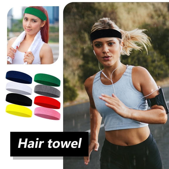 8 Pack Cotton Sports Sweatbands - Moisture Wicking Headbands for Running Cycling Yoga Spa - White/Black/Yellow/Pink/Gray/Bright Red/Navy Blue/Grass Green