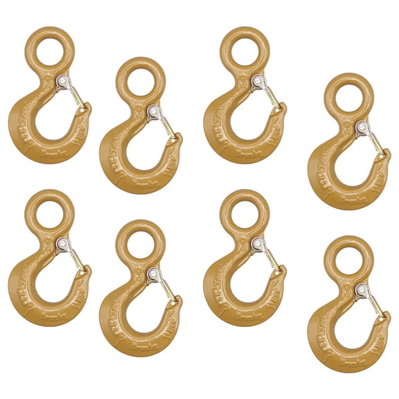 8 Pack Crosby 2 Ton Eye Hook with Safety Latch  4000 lbs WLL, Alloy Steel, Stock #1022402, L-320AN, Compatible with G80/G100 3/8" Chains  Forged Hook for Lifting & Rigging