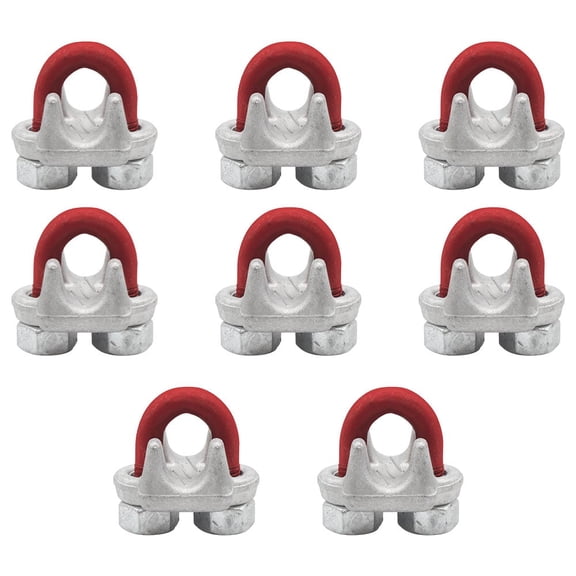 8 Pack Crosby 3/8" Forged Wire Rope Clip – G-450, 1010097, U-Bolt Clamp with Saddle & Nuts – Galvanized Red Clip for Cable, Loop, Sling Termination Use
