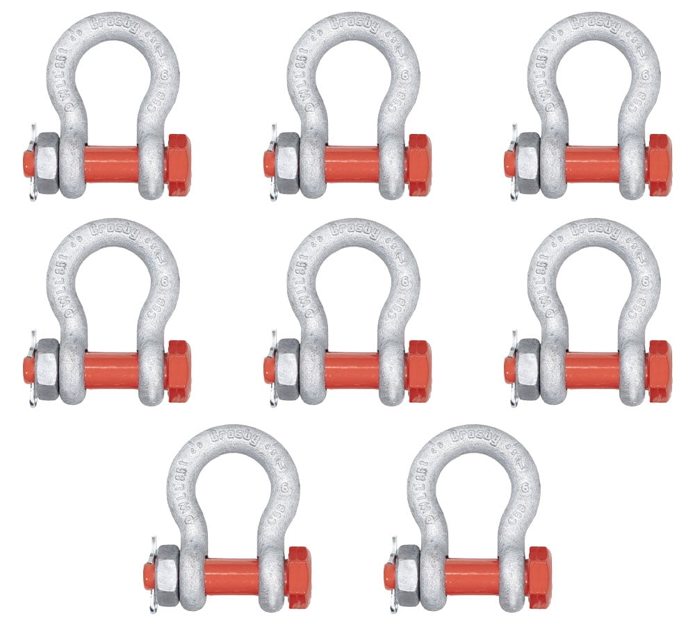 8 Pack Crosby G-2130 1"Anchor Shackle Carbon Steel w/Safety Screw Pin 18,700 lbs WLL, Galvanized Heavy Duty D Ring Bolt Type Shackle for Towing, Rigging & Vehicle Recovery, 1019551