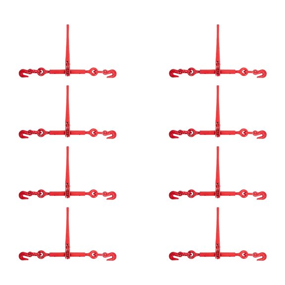 8 Pack Crosby Lebus 5/16"-3/8" Heavy Duty Ratchet Load Binder w/Grab Hooks 8800 Lbs Working Load Limit | Tie Down Hauling Chain Binders for Flatbed Trailer Red, 1048404, L-140 R-7