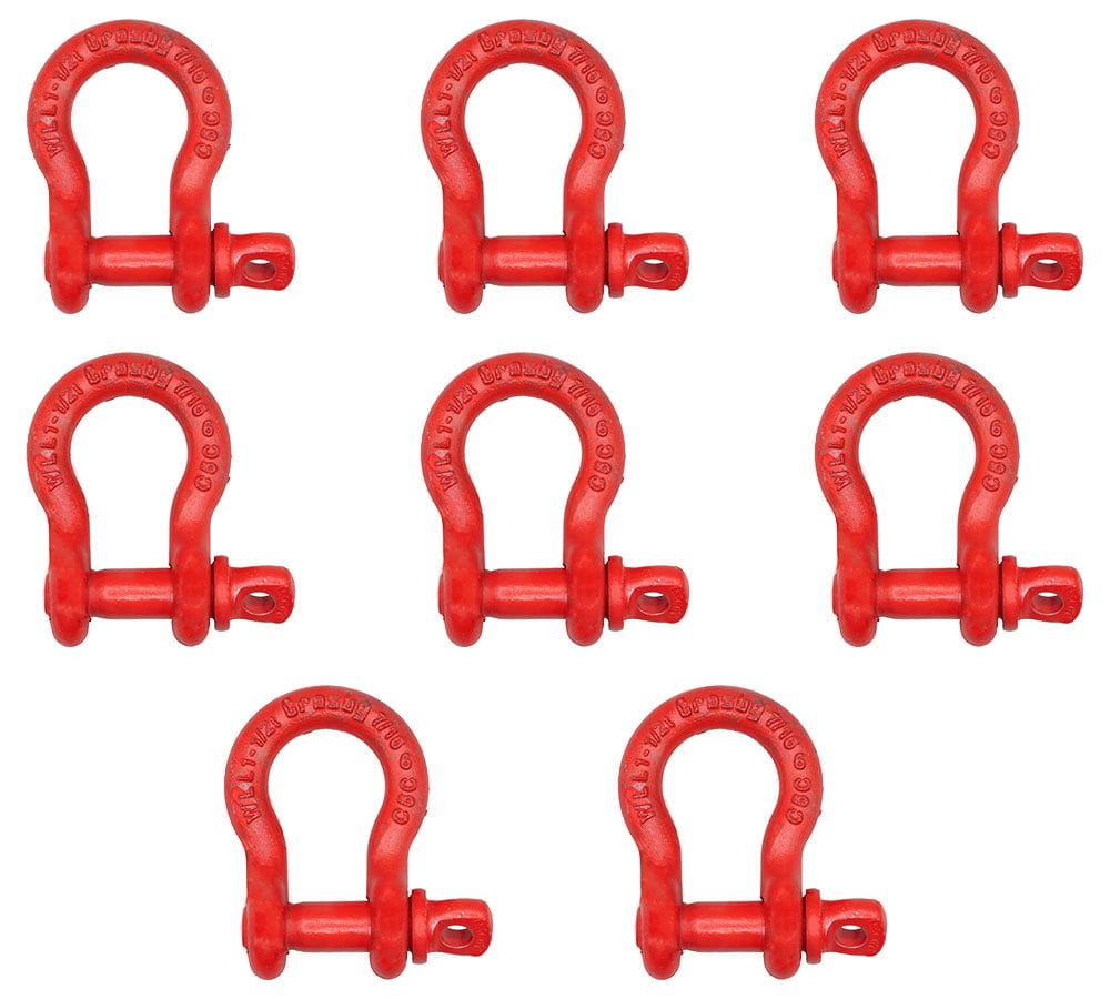 8 Pack Crosby S-209 7/16" Anchor Shackle Carbon Steel w/Alloy Screw Pin 3,300 lbs WLL, Red Painted Heavy Duty D Ring Shackle for Towing, Rigging & Vehicle Recovery, 1018446