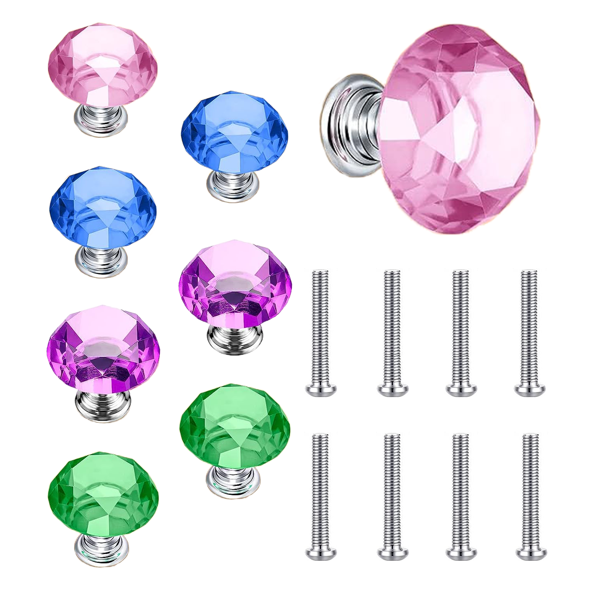 8 Pack Crystal Dresser Knobs Glass Drawer Knobs 30 mm Colorful