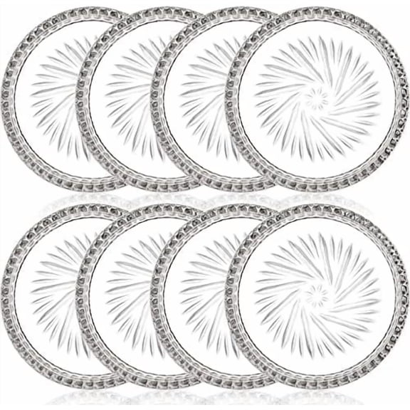 8 Pack Crystal Drink Coasters, Glass Round Cup Mat, Clear Decorative Wine Bottle Coasters Barware Set for Table Protection of Home Kitchen, Dining Room, Patio, Coffee Shop, 3.75", Carved Design
