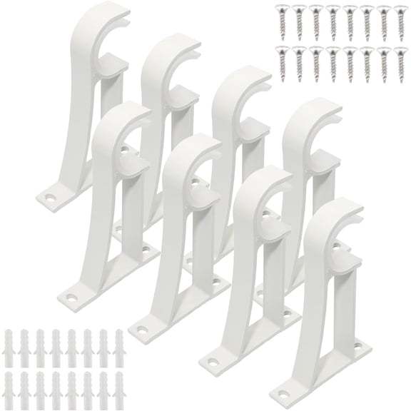 8 Pack Curtain Rod Brackets for Wall, Curtain Rod Holders for 1 Inch Drapery-Rod, Heavy Duty Pole Support Brackets for Living Room Bedroom Drapes (White)