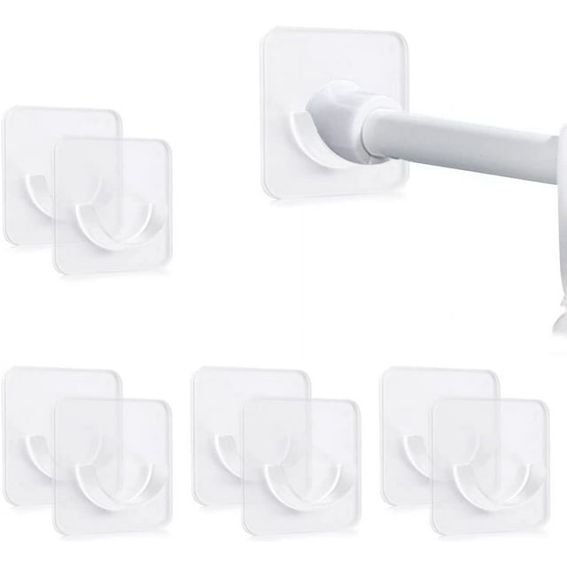 8 Pack Curtain Rod Holders No Drilling, Adhesive Shower Rod Holder for