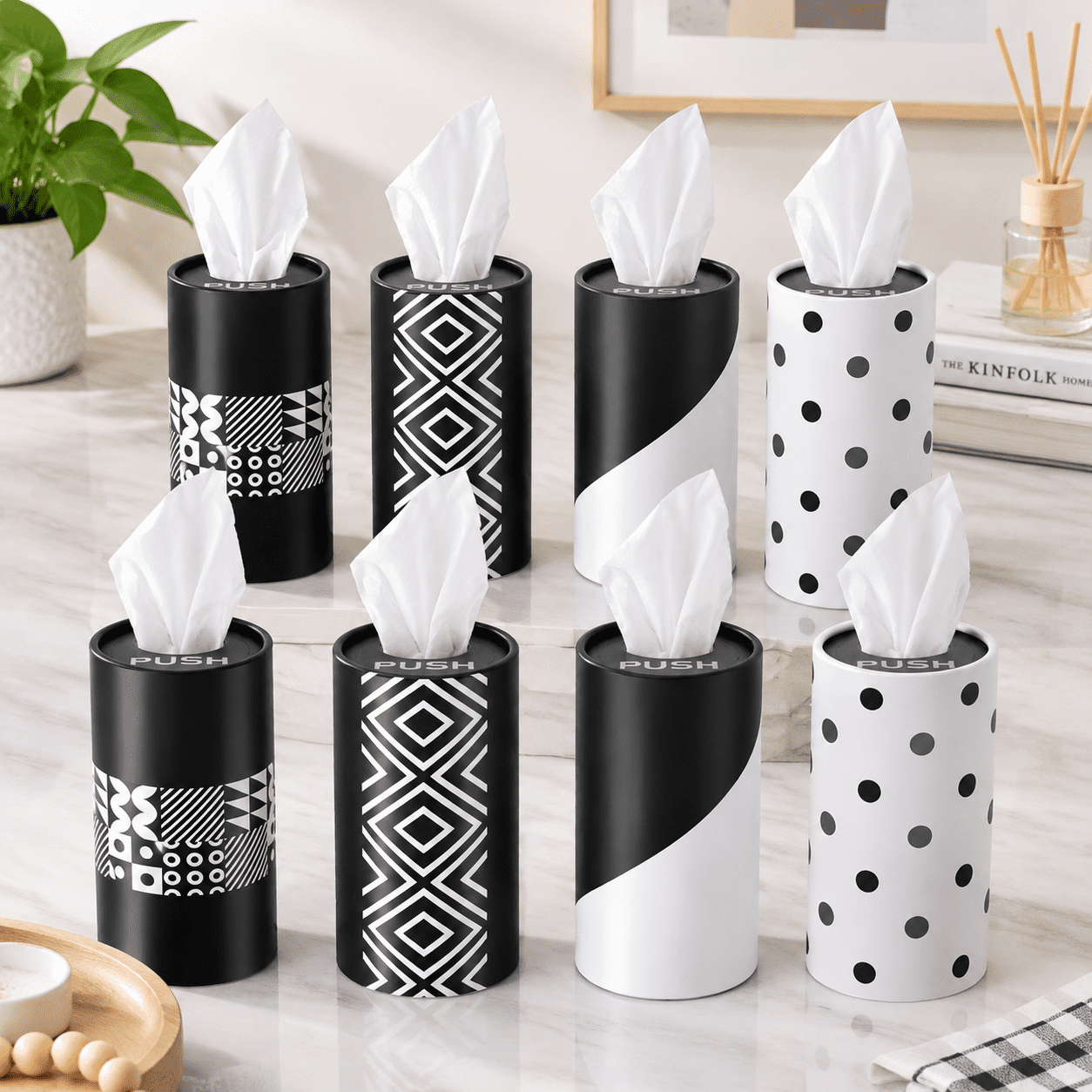 8 Pack Cylinder Car Tissue Holders with 3 Ply Facial Tissues, Geometric ...