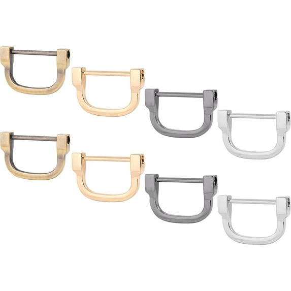 8 Pack D-Rings Screw in Shackle 4 Colors Horseshoe U Shape Shackle 1.1 Inch D Rings with Closing Screws Key Holder D-Shaped Purse Loop for DIY Leather Craft Accessories