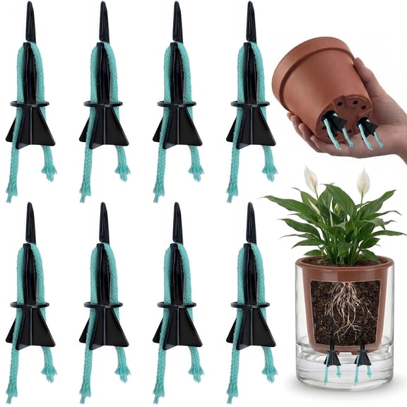 8 Pack DIY Self Watering Spikes with Cotton Rope, Automatic Capillary Wick Watering System, Vacation Plant Waterer for Indoor Potted Plants & Seedlings(S)
