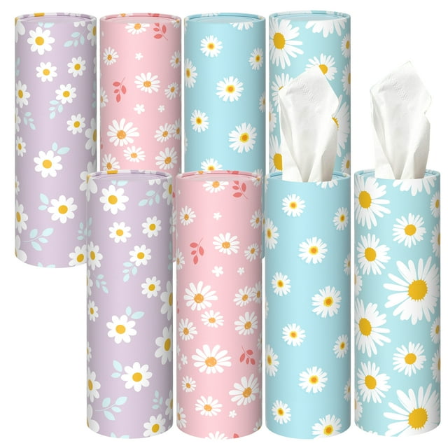 8 Pack Daisy Car Tissue Holder, Car Tissues Cylinder with 3Ply Facial