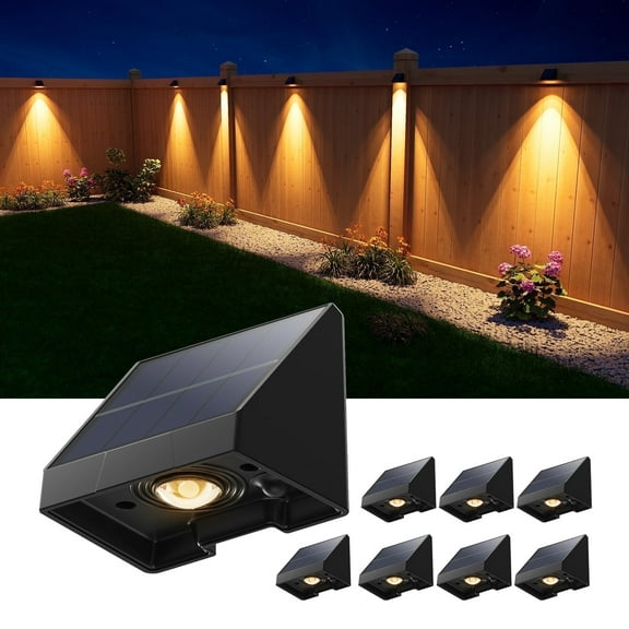 8 Pack Decorative Solar Powered Fence Lights Outdoor Waterproof with Warm White LED Spot Lens, for Outside Wall, Deck, Patio, Yard, Rail, Garage, Pool