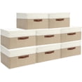 thumbnail image 1 of 8 Pack Decorative Storage Bins Containers Fabric Bins with Lids Storage Baskets Bulk for Shelves Drawers, Desktop, Closet, Playroom, Classroom, Office, Bedroom, (15INx10INx10IN, Beige/White), 1 of 6