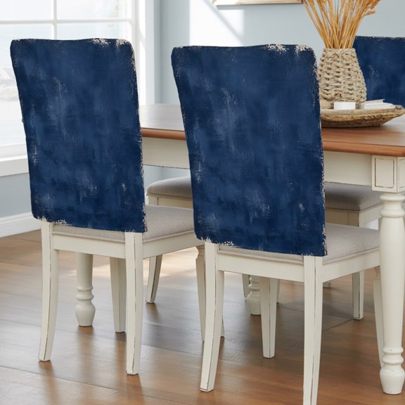 8 Pack Deep Indigo Slate Chair Back Cover for Dining Room Navy Faded Chalky Scratch Distressed Margin Wash Removable Back Chair Slipcovers Washable Dining Seat Protector for Party Weeding Banquet