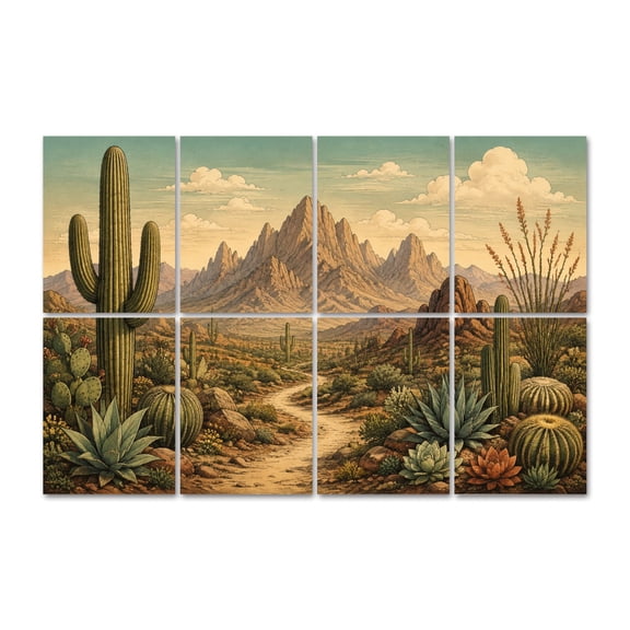 8 Pack Desert Landscape Cacti Art Acoustic Panels Self-Adhesive Rocky Mountains Decorative Sound Absorbing Wall Panels, Sound Panels for Recording Studio Living Room 48"x32"