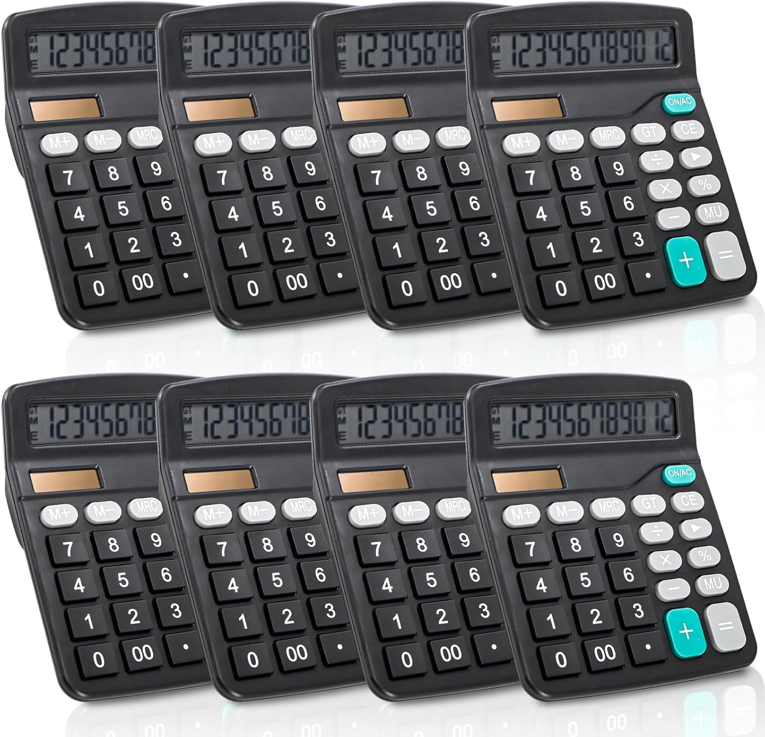 8 Pack Desktop Calculator 12 Digit, Solar Battery Basic Calculators, Dual Power Electronic Calculators with Large LCD Display, Sensitive Button Handheld for Office Home School, Black