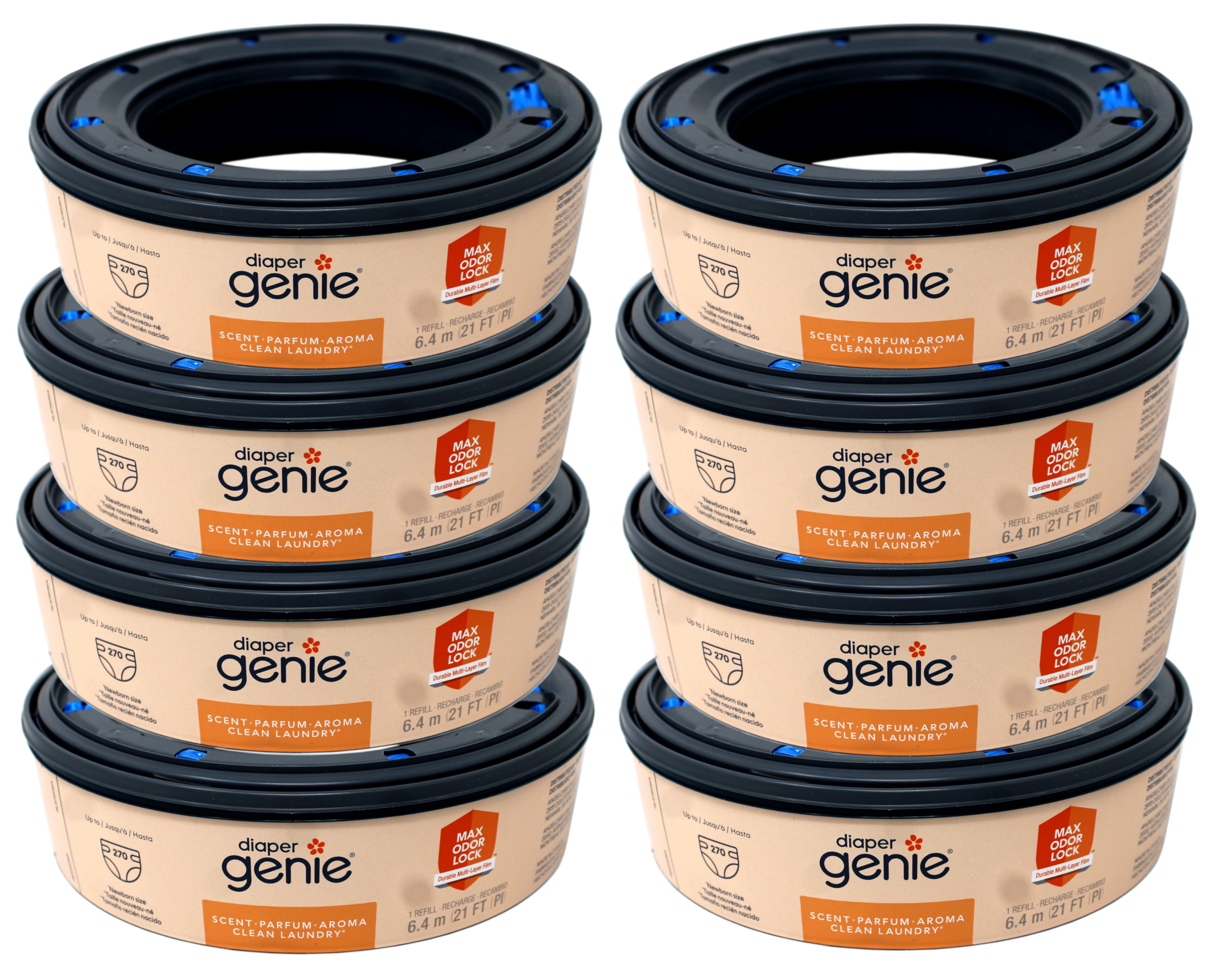 8 Pack - Diaper Genie Bags Refills, Clean Laundry Scent, with Max Odor Lock, 270 Count (21 FT)