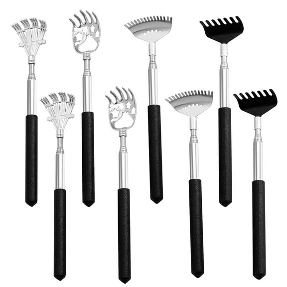 8 Pack Different Back Scratcher Portable Telescoping with Rubber Handles, Extendable Metal Back Massager Tool with Beautiful Box, Stocking Stuffers for Men Women Adults (Black)