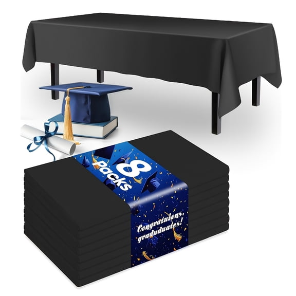 8-Pack Disposable PEVA Solid Color Tablecloths, Black 8-Pack/Red 8-Pack/Blue 8-Pack Options, Party Table Covers for Weddings and Western Holiday Events