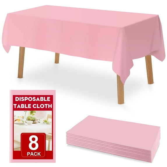 Pink Plastic Tablecloth, Disposable Table Cover 8 Pack 54x108 Inch, Rectangle Waterproof for Dining Table, Parties, BBQ, Wedding, Outdoor, Indoor Use