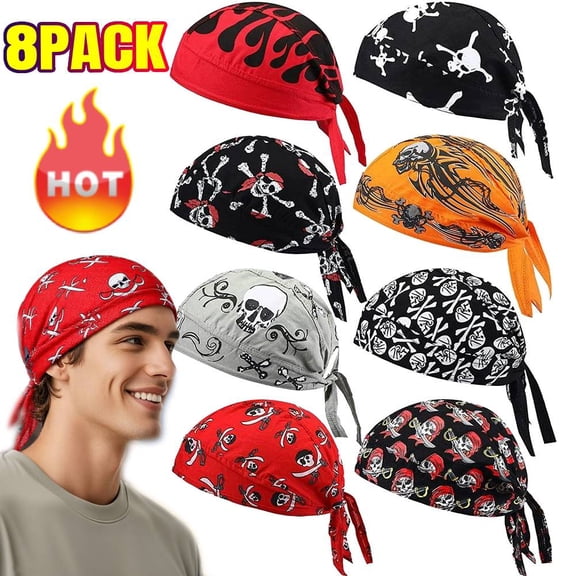 8 Pack Do Rag Skull Caps for Men Sweat Wicking Doo Rags Cooling Helmet Liner Cycling Motorcycle Bandana