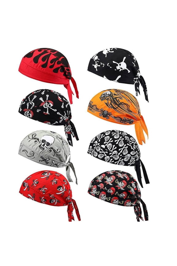 8 Pack Do Rags Sweat Wicking Beanie Cooling Durags Skull Cap Motorcycle Head Wrap Bandana for Men Women