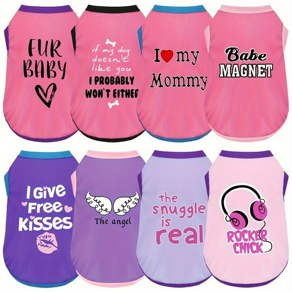 8-Pack Dog Shirts for Small to Medium Breeds - Hand Washable Woven Polyester Puppy Apparel with Pullover Design - Assorted Playful Prints for Stylish Pet Comfort and Fashion