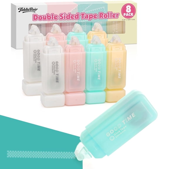 8 Pack Double Sided Glue Tape Roller for Scrapbook Supplies, Glue Tape Runner for Scrapbooking Journaling Art School Office Supplies for Kids and Adults, Gift Wrap, 0.24IN x 20FTPatented