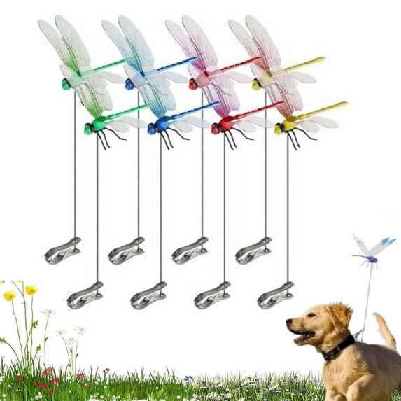 8 Pack Dragonfly Clip Bug Repellent, 3D Dragonfly Decor Gardening, Fake Dragonfly Clip, Dragonfly Hat Clip, 3D Dragonfly Garden Decorative Clips Easy to Use, Garden Bird and Fly Scare Devices