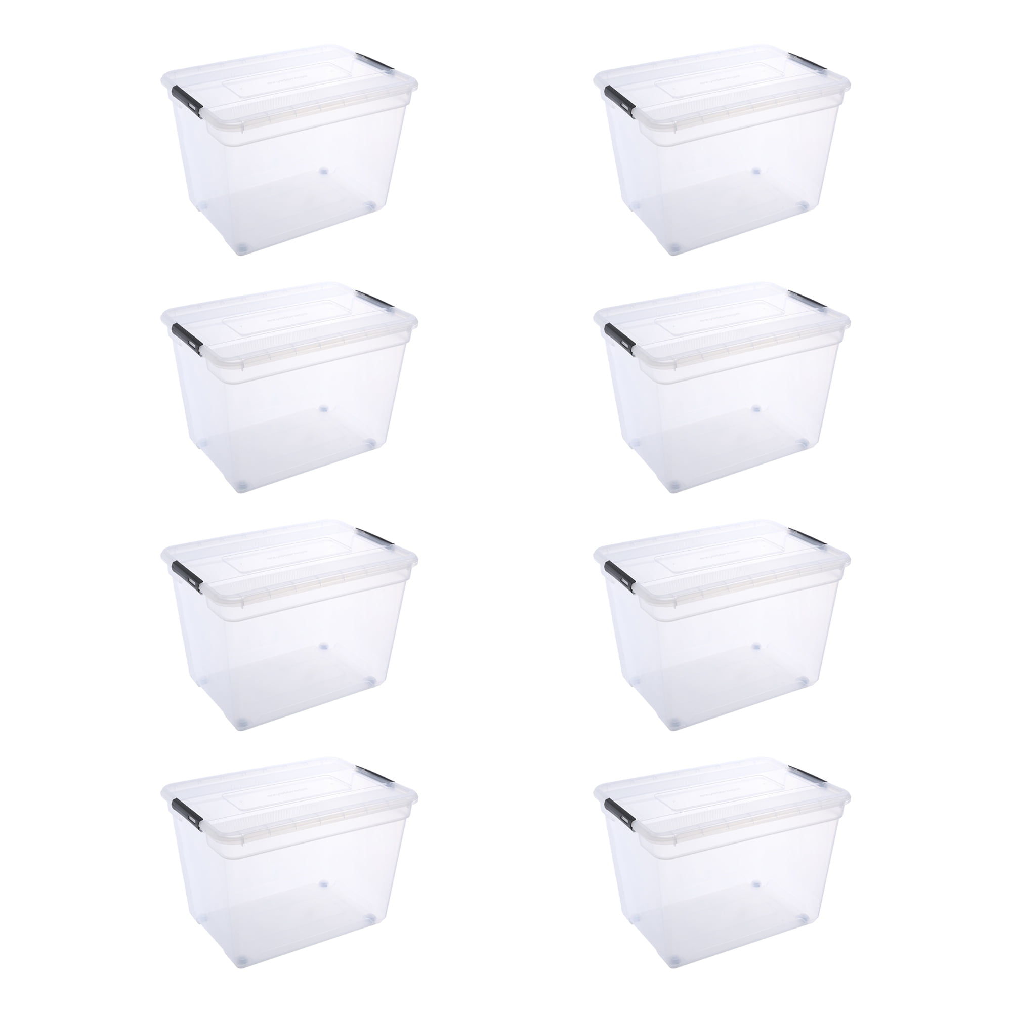 Ezy Storage Solutions Line 105.7 Qt Clear Plastic Storage Box with Latching Lids and Removable Wheels 8 Pack