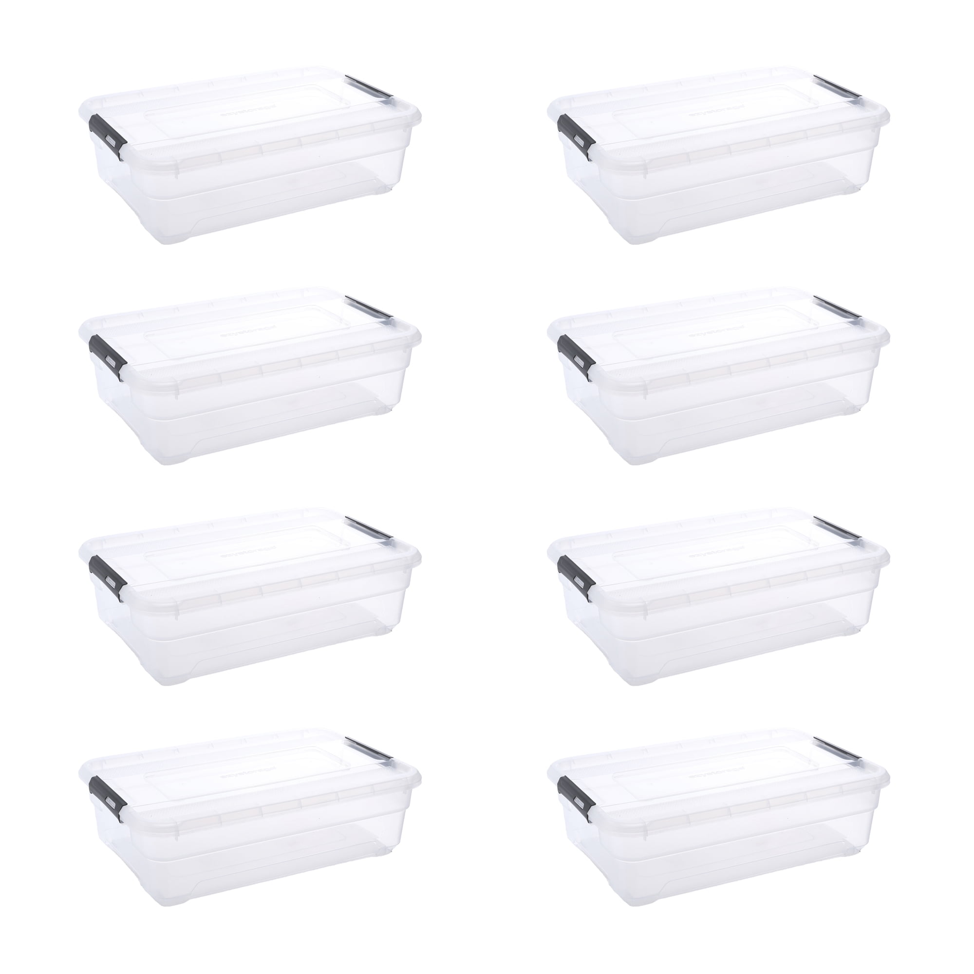 Ezy Storage Solutions 28 Qt Clear Plastic Underbed Storage Box with Latching Lids - Pack of 8
