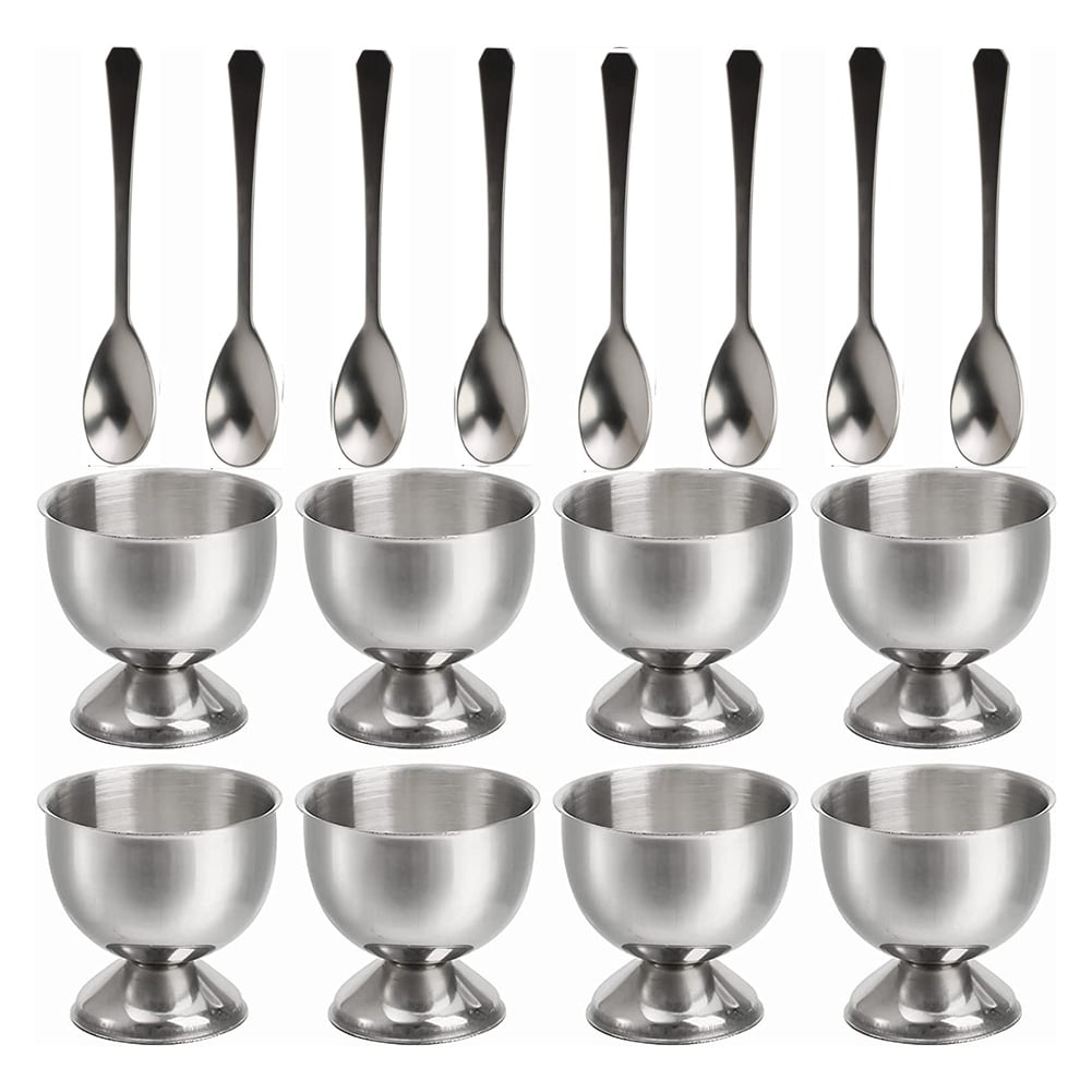 8 Pack Egg Cup Holders with 8 Spoons, Stainless Steel Egg Cups Set for