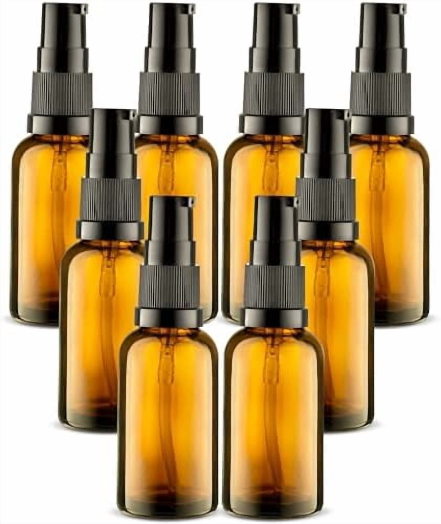 8 Pack Empty Refillable Glass Amber Pump Bottle Ideal for Lotion Cream ...