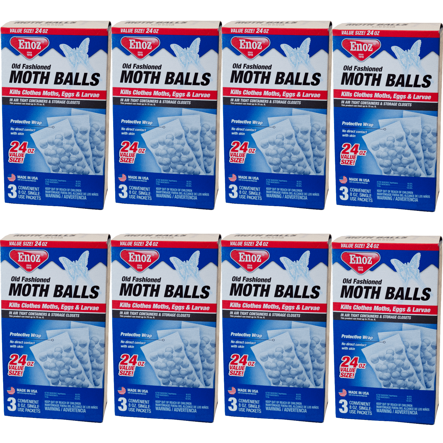 Enoz Old Fashioned Moth Balls, Naphthalene Balls, 24 oz, 3 Single Use 8 oz  Packets 
