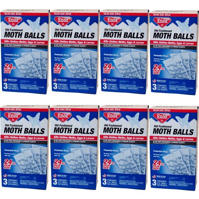 (8 Pack) Enoz Old Fashioned Moth Balls, Naphthalene Balls, 24 oz, 3