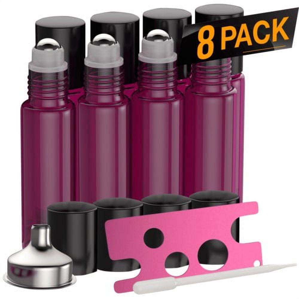 8 Pack - Essential Oil Roller Bottles [Metal Chrome Roller Ball] FREE  Plastic Pippette, Funnel and Bottle Opener Refillable Glass Color Roll On  for Fragrance Essential Oil - 10 ml 1/3 oz (Purple) - Walmart.com
