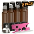 thumbnail image 1 of 8 Pack - Essential Oil Roller Bottles [Metal Chrome Roller Ball] FREE Plastic Pippette, Funnel and Bottle Opener Refillable Glass Color Roll On for Fragrance Essential Oil - 10 ml 1/3 oz (Amber), 1 of 9