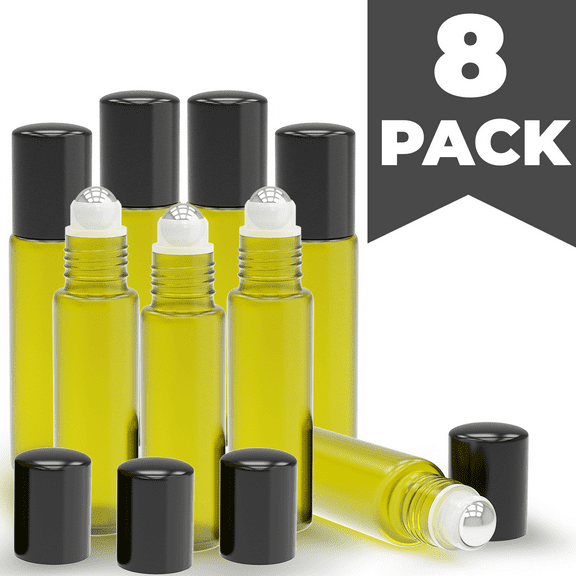 8 Pack - Essential Oil Roller Yellow Bottles [METAL ROLLER] 10ml Refillable Glass Color Roll On for Fragrance Essential