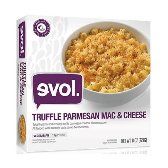 Evol Truffle Parmesan Mac and Cheese 8-oz. box, 8 pack, with tubetti pasta and panko breadcrumbs