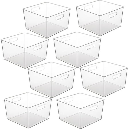 8 Pack Extra Large Clear Plastic Storage Bins,11x11 Cube Acrylic Organizer Square Containers with Handle for Pantry,Closet,LaundryRoom,Kitchen,Bathroom,UnderSink Organization