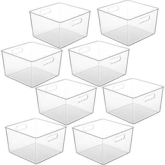 8 Pack Extra Large Clear Plastic Storage Bins,11x11 Cube Acrylic Organizer Square Containers with Handle for Pantry,Closet,LaundryRoom,Kitchen,Bathroom,UnderSink Organization