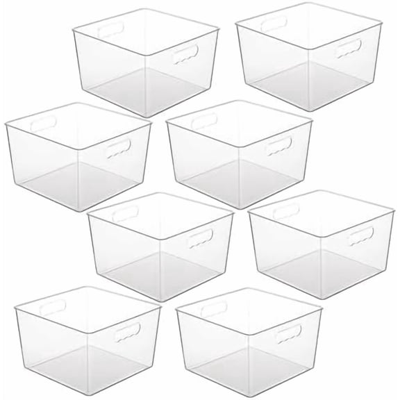 8 Pack Extra Large Clear Plastic Storage Bins,11x11 Cube Acrylic Organizer Square Containers with Handle for Pantry,Closet,LaundryRoom,Kitchen,Bathroom,UnderSink Organization