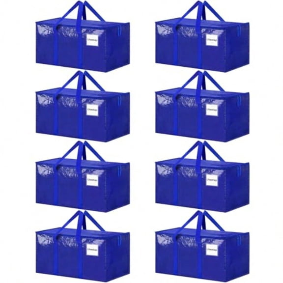 8 Pack Extra Large Heavy Duty Moving Bags Blue Storage Bins with Lids Reinforced Handles and Heavy-Duty Zippers Moving Boxes Storage Bags Totes for Clothes Packing Dorms College Supplies Blue