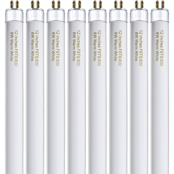 8 Pack F8T5/WW Fluorescent Bulbs Warm White, 12 inch Under Cabinet Light Bulb, T5 8 Watt Fluorescent Tube Soft White, G5 Mini Bi 460 Lumens No Dimmable