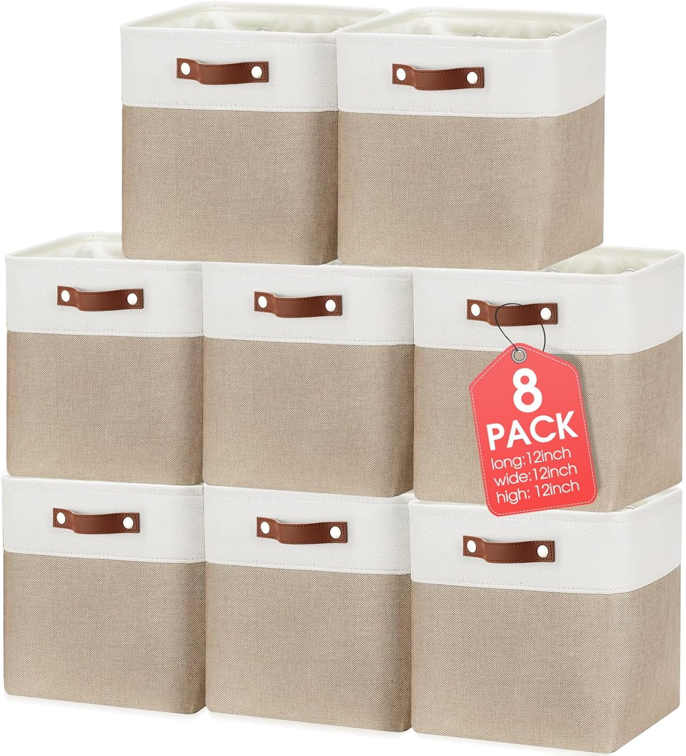8 Pack Fabric Storage Basket Storage Bin with Handles Linen Decorative