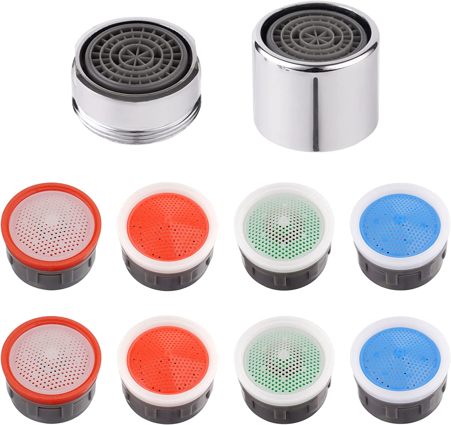 8 Pack Faucet Aerator, Kitchen Sink Faucet Aerator Adapter with Stainless Steel Shell, Male and Female Thread Water Conserve Filter with Gasket for Bathroom, Chrome